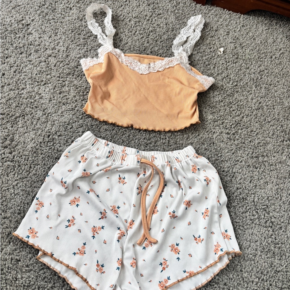 SHEIN Peach Lace Trim Pajama Set